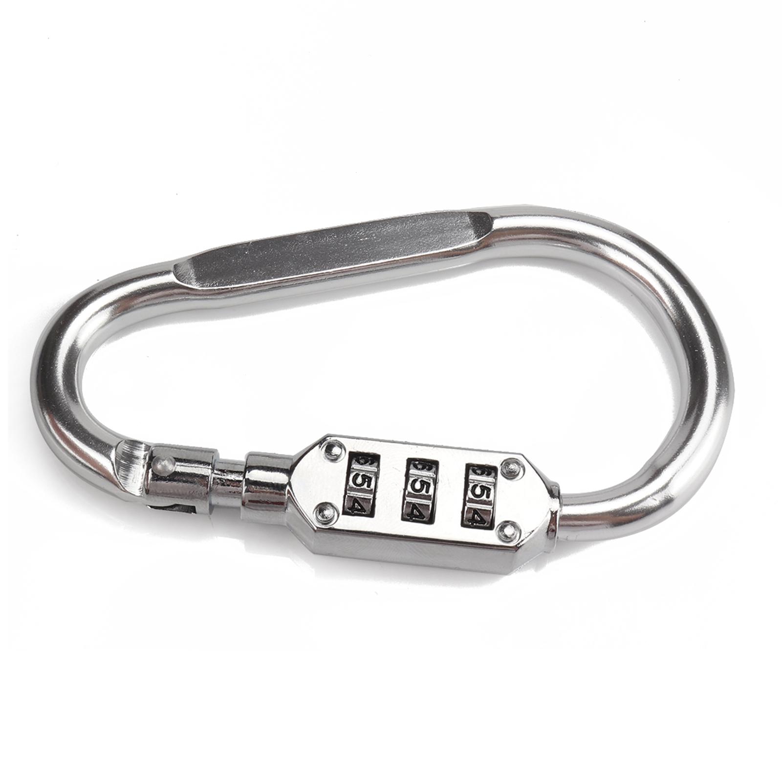 Motorcycle Helmet Lock & Cable Combination Pin Locking Carabiner Silver