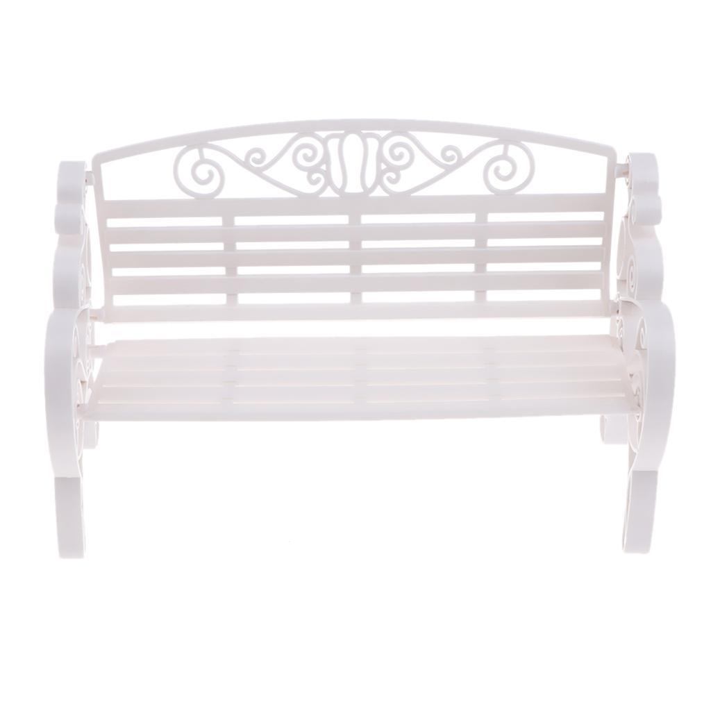 2x White Village Park Bench 1//6 Scale Dollhouse Furniture Garden Home Decor