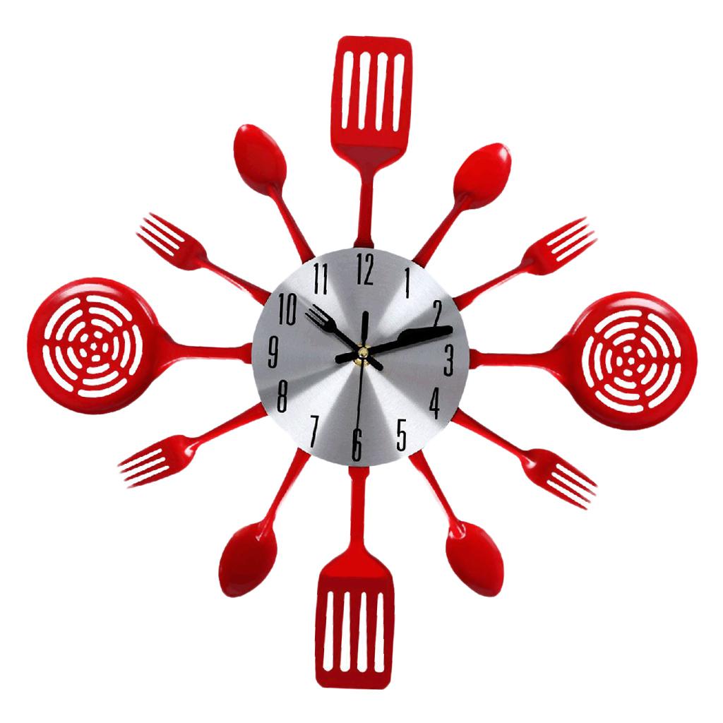 Kitchen Utensil Clock Silver Toned Forks Spoons Spatulas Wall