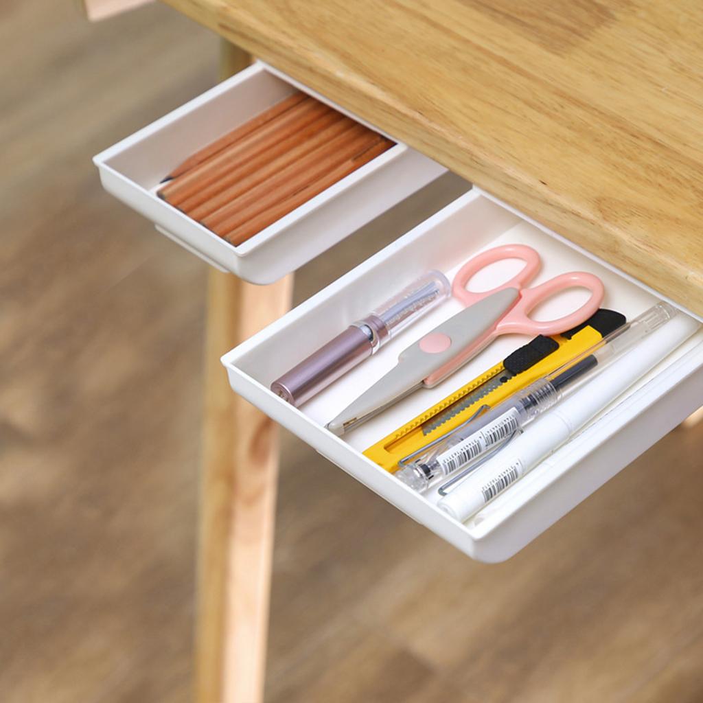 Office Pencil Tray Under Desk Hidden Drawer Organizer Self Adhesive White L