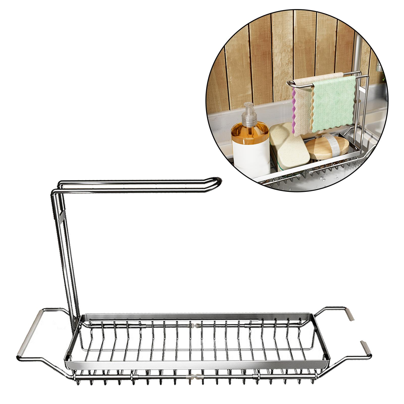 Extendable Sink Storage Rack Sponge Holder with Towel Hanger Small