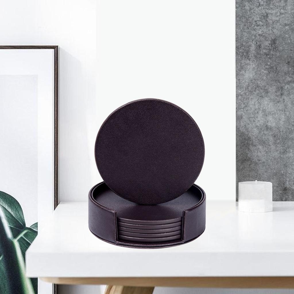 2x Leather Marble Grain Coasters Holder Heat Resistance Cup Mat brown black