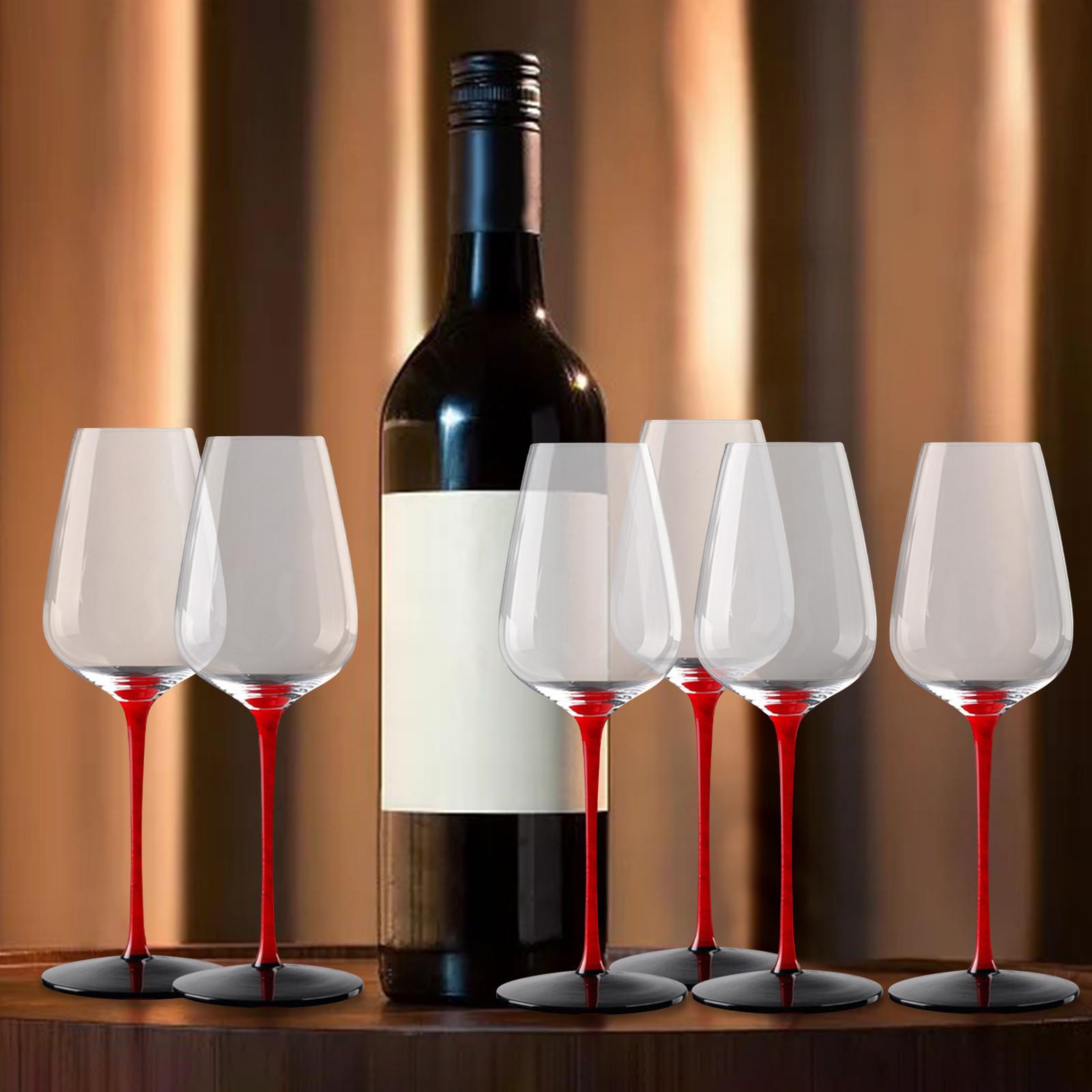 6x Wine Glass Goblet Glassware Tasting Cup for Anniversary Burgundy Home Red Stem