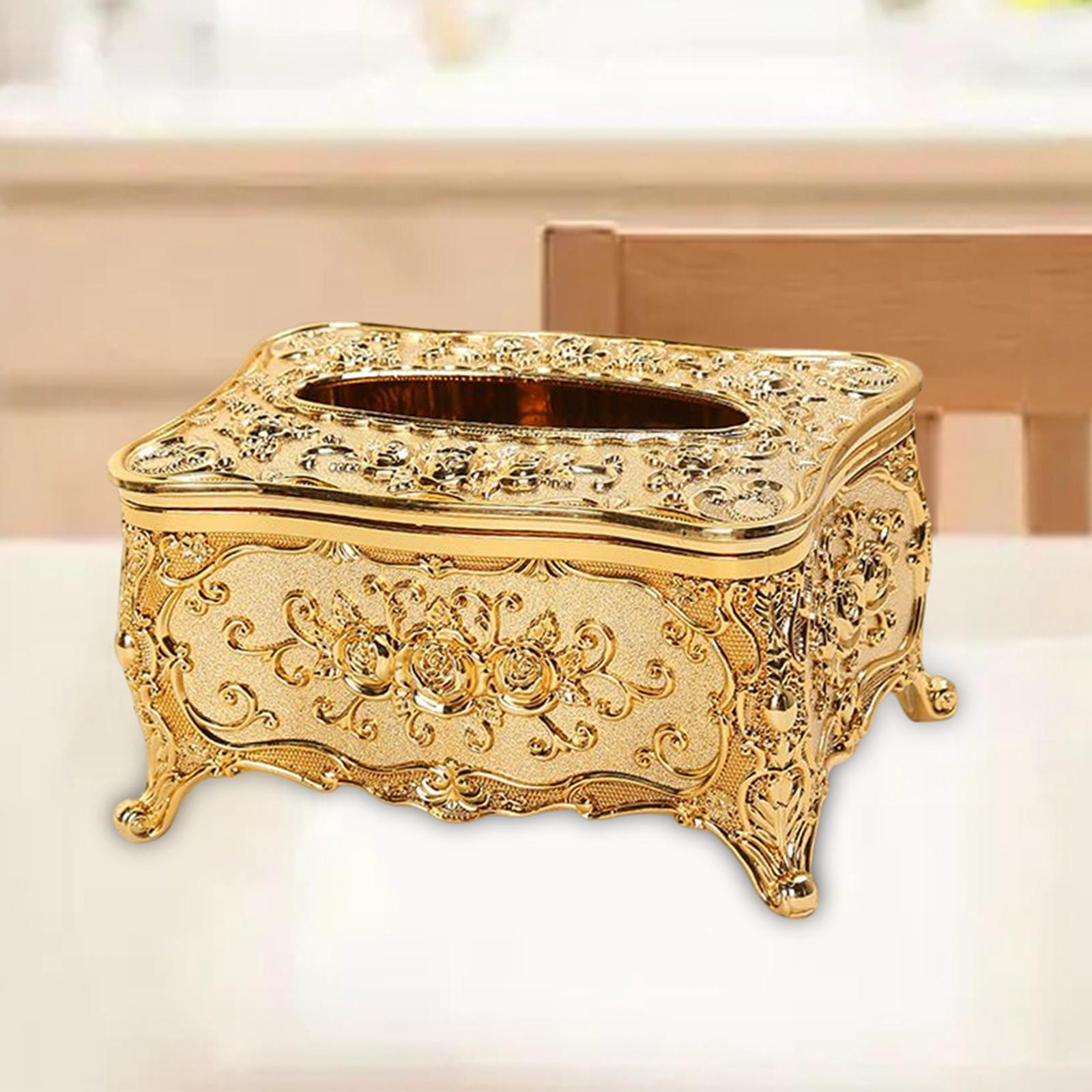 Elegant Tissue Box Covers Rectangle Container for Countertop Night Stand Golden