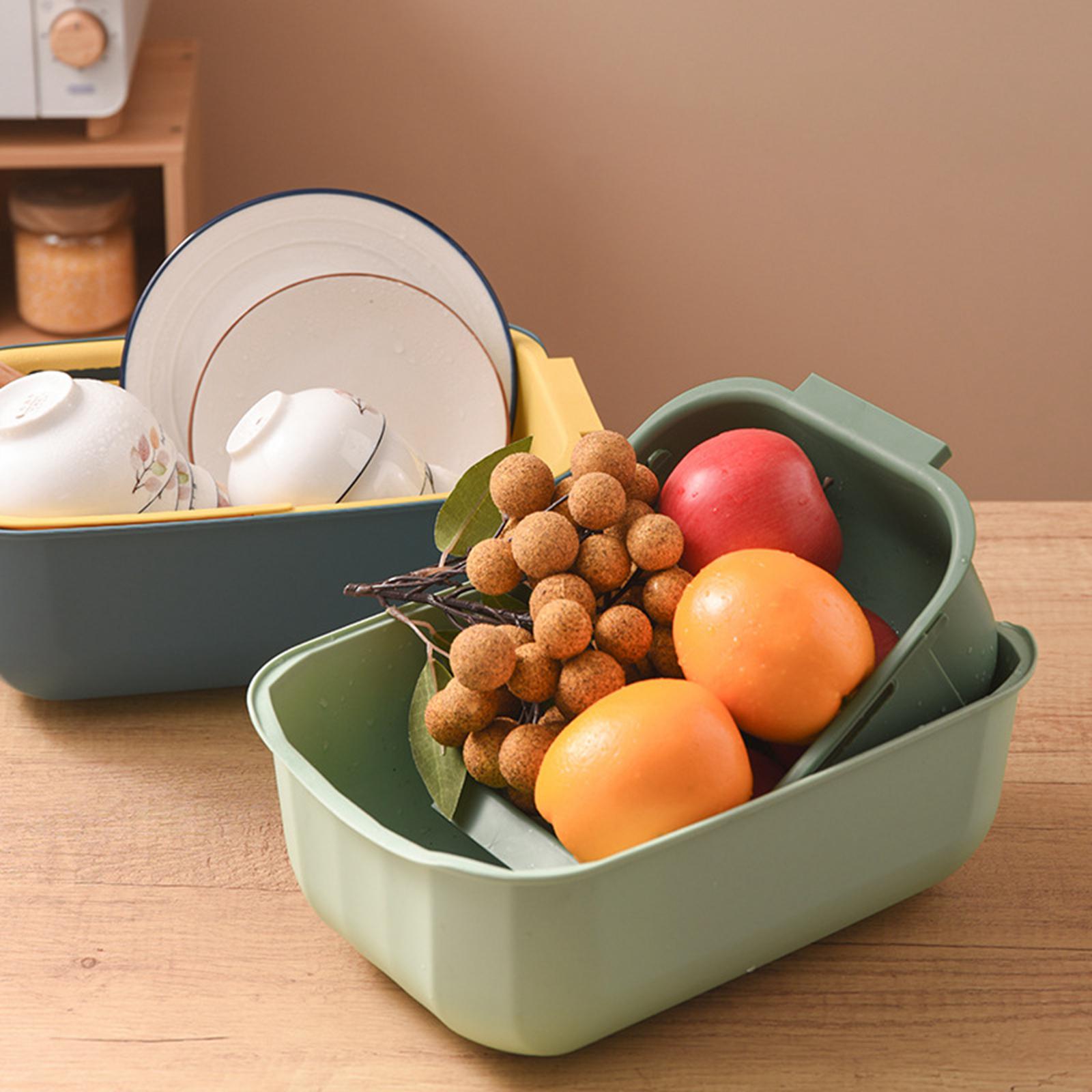 Household Telescopic Drainage Basket Adjustable Kitchen Sink Strainer Basket Blue Yellow