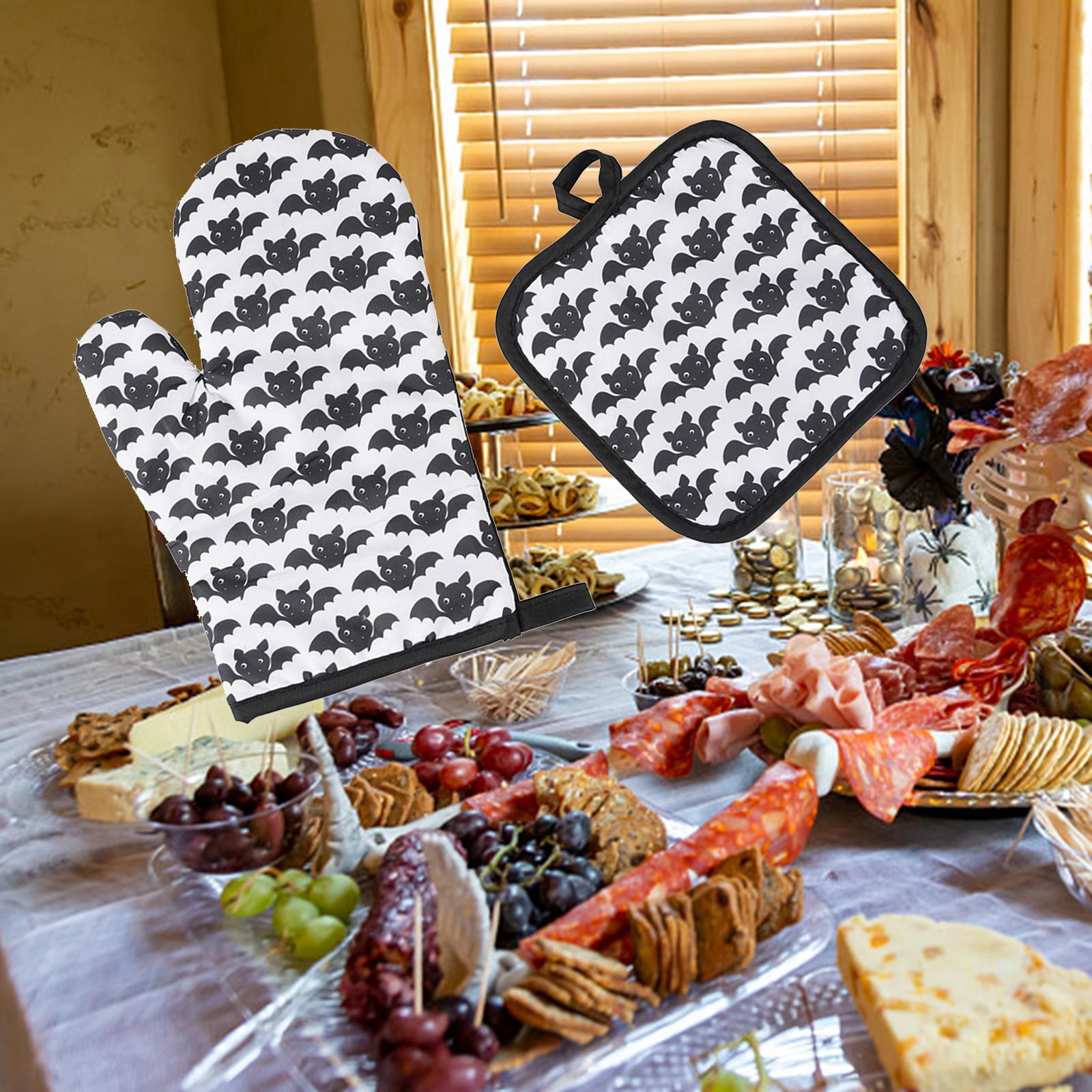 Halloween Pattern Oven Mitts Gadget with Mat for Household BBQ Bird