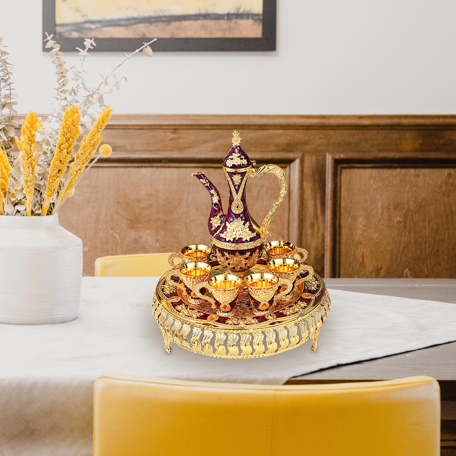 European Turkish Coffee Set Glass Jug Cups Tea Trays Beverage Drinkware Violet