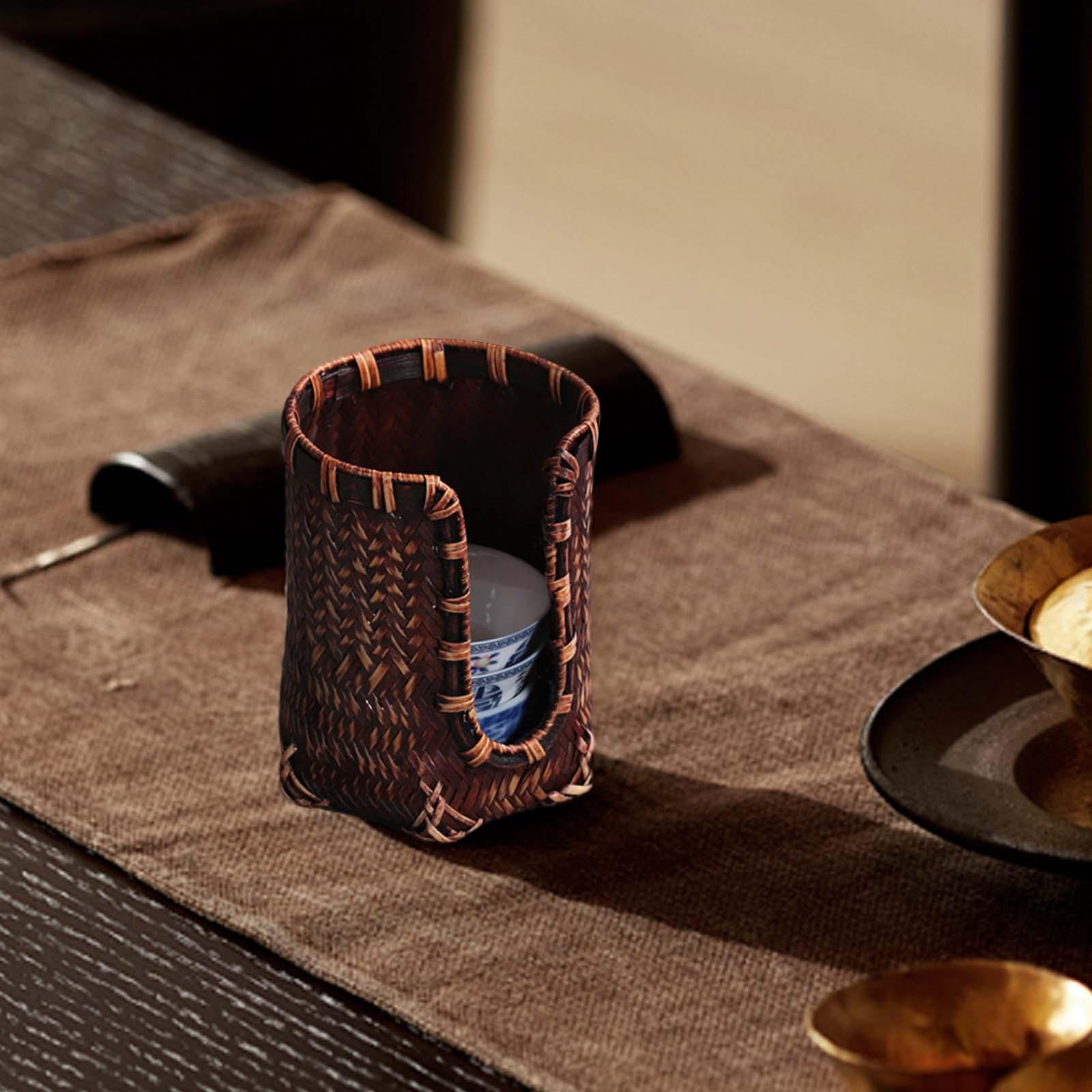 Bamboo Cup Holder Disposable Mouthwash Cup Dispenser for Rinsing Cups Vanity