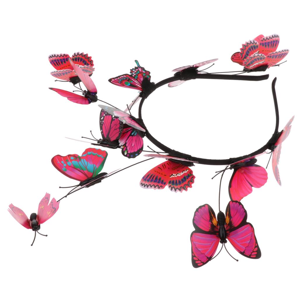 Women Boho Butterfly Crown Hair Band Wedding Party Prom Headband Rose Red