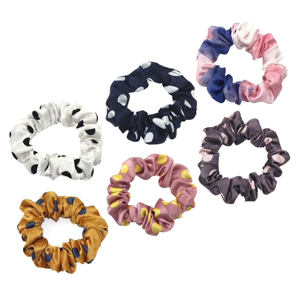 Fashion Dot Hair Scrunchies Hairband Women Elastic Ponytail Holder Cyan