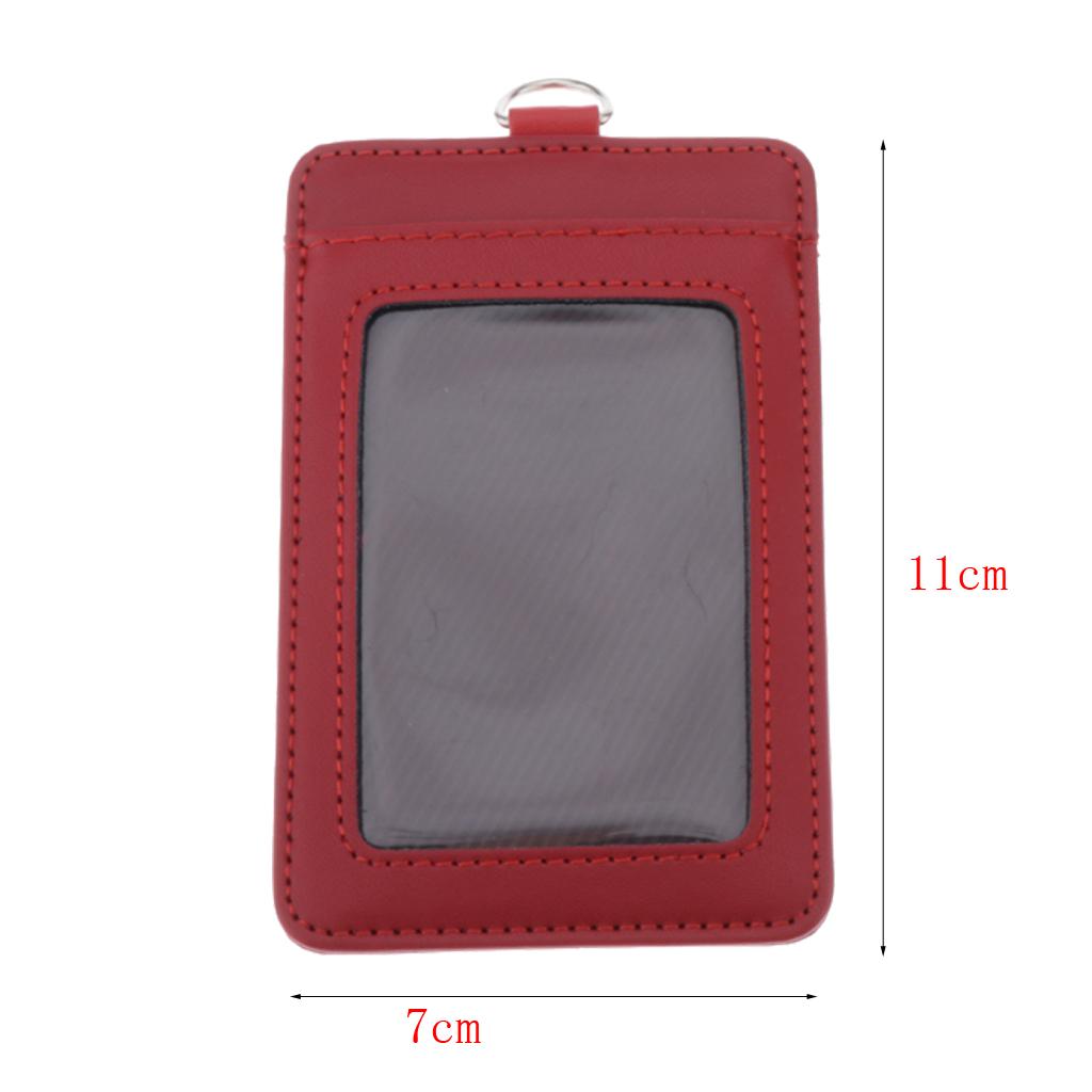 Vertical PU Leather ID Card Badge Holder Card Sleeve with Lanyard Red