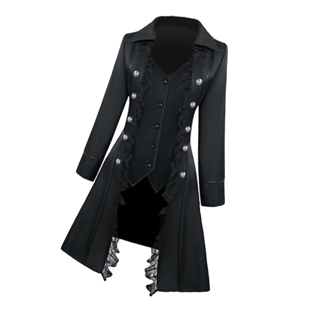 Retro Womens Steampunk Gothic Coat Medieval Jacket Cosplay Costume L Black