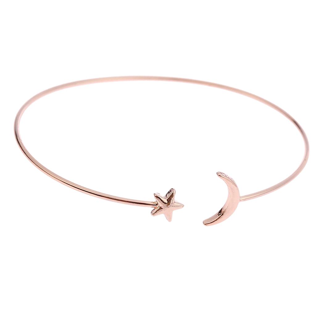 Womens Moon Star Open Cuff Bracelet Bangle Wristband Jewelry Rose Gold