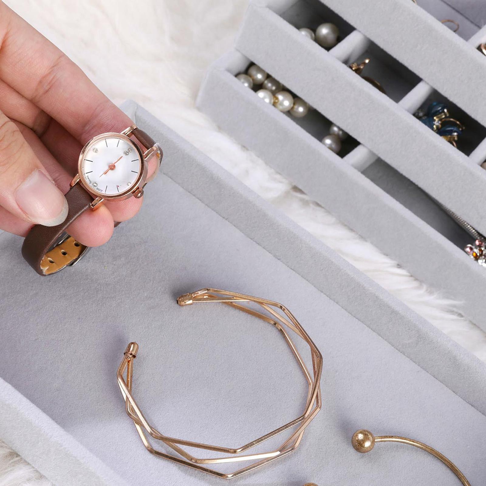 Velvet Jewelry Display Tray Earrings Bracelets Storage Organizer 18 Grids