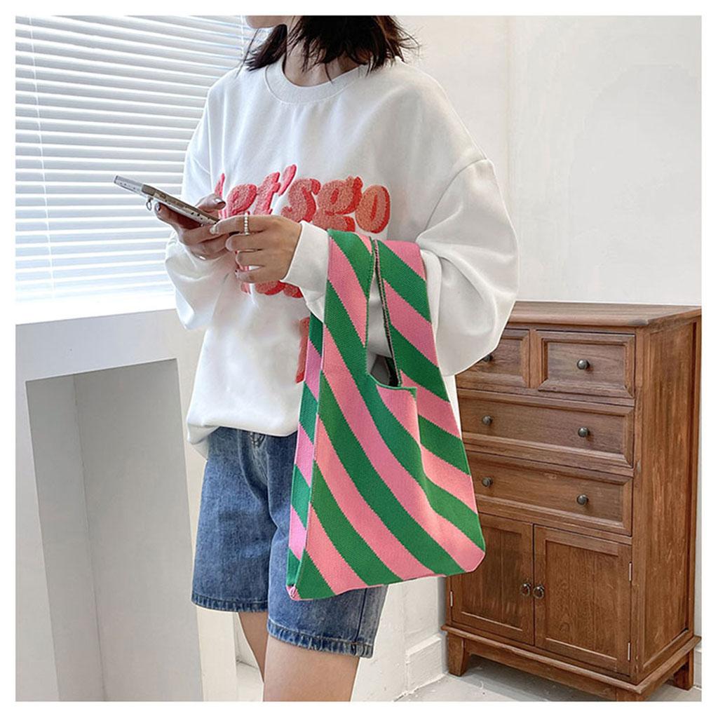 Lady Grid Pattern Shoulder Bag Causal Handbag Women Totes  pink green