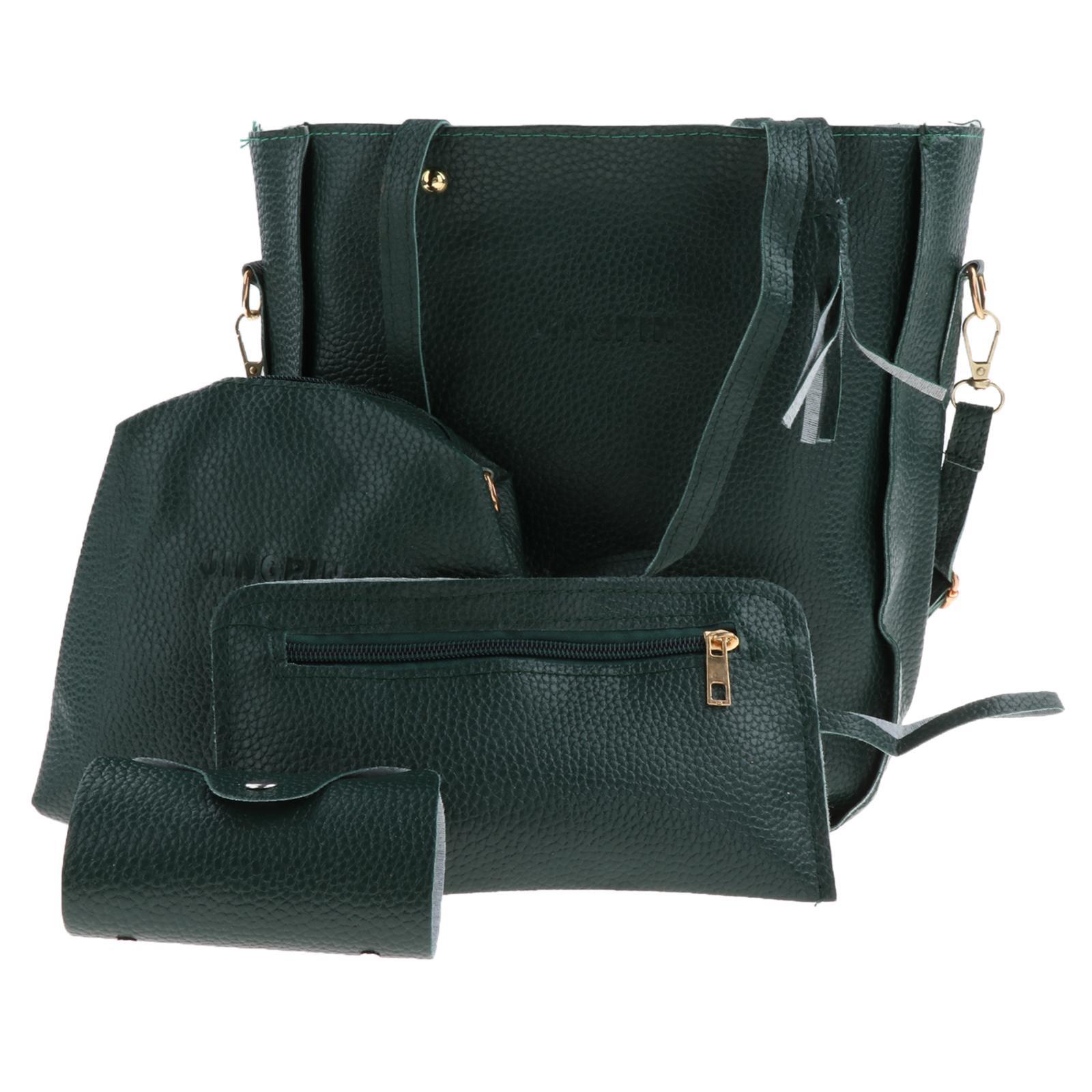 Pack of 4 Women PU Leather Handbags Set Zipper Closure Green