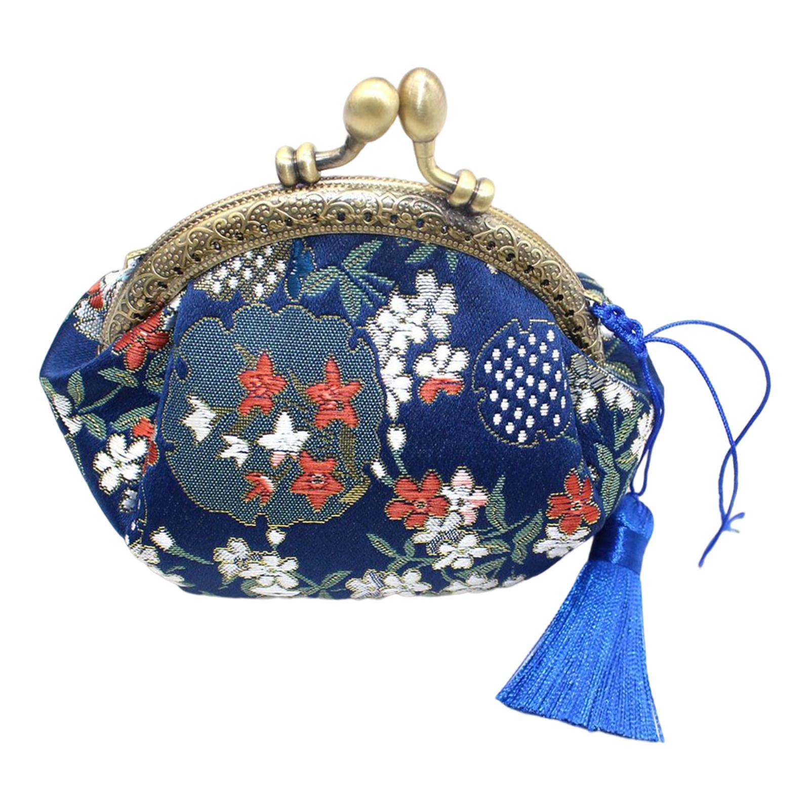 Women's Buckle Coin Purses Floral Change Clasp Closure  Dark Blue