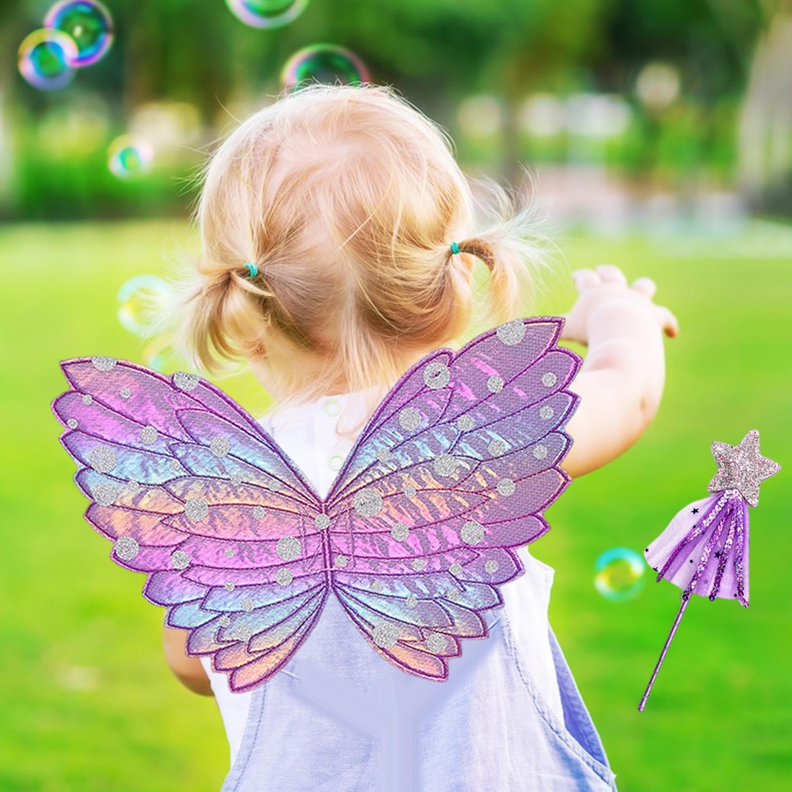 Fancy Dress Set Dress up Festival Girls Fairy wings and Wand Purple