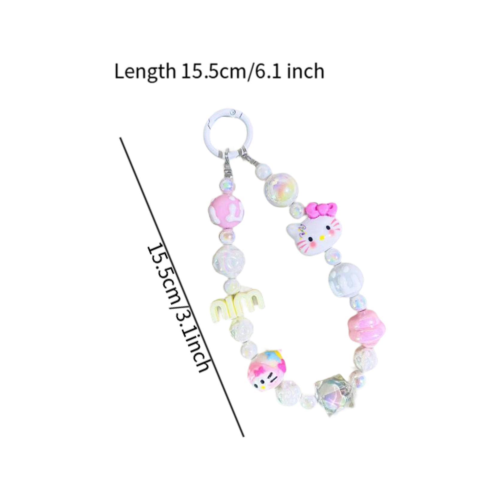 Beaded Phone Charm Strap Cartoon Keychain Birthday Gift Creative Wrist Strap White