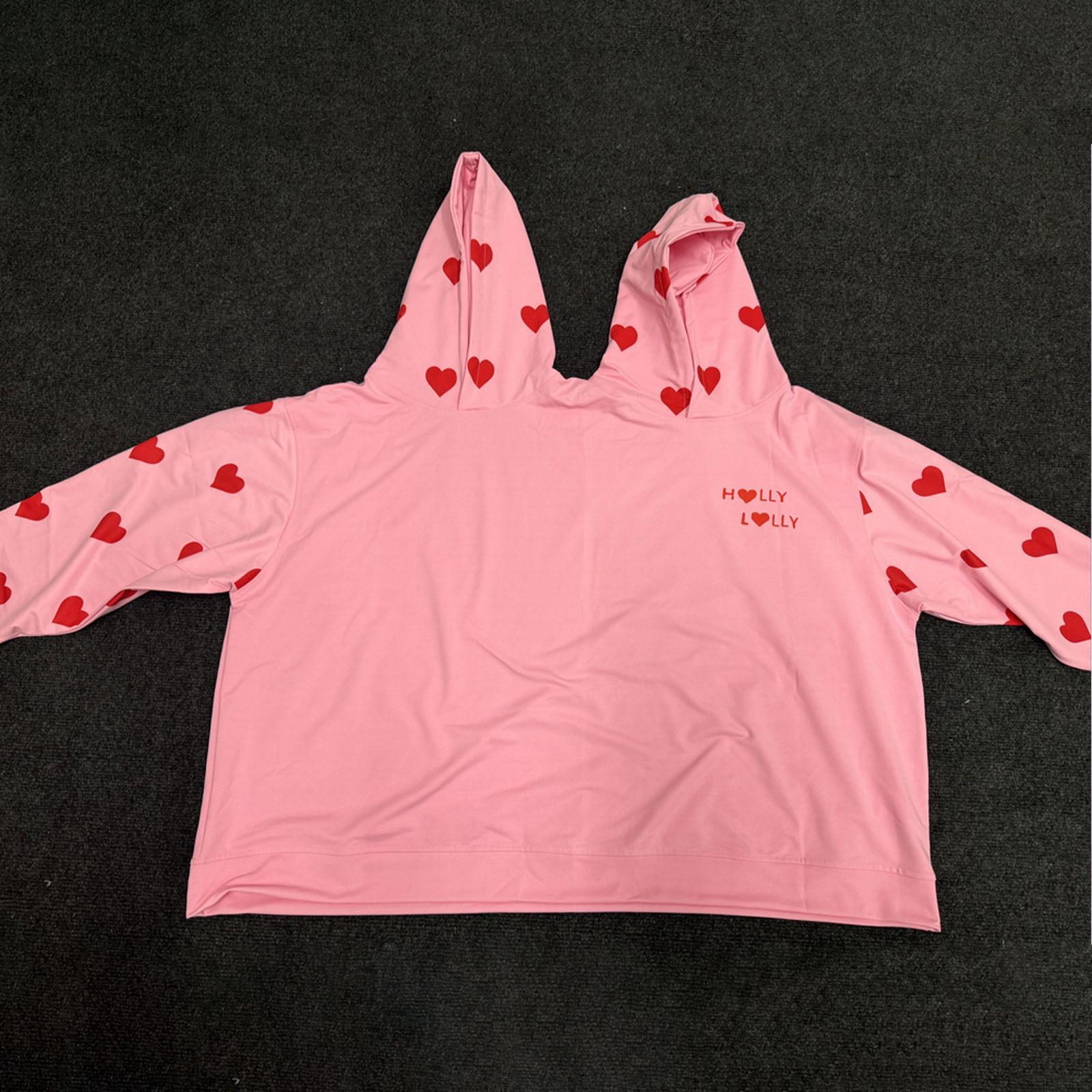 Couples Hoodie Long Sleeve Outerwear Fashion Heart Pattern Two Person Hoodie