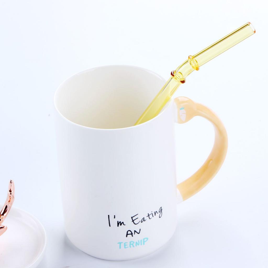 1 Piece Reusable Bamboo Joint Bent Glass Drinking Straw Non-Toxic Yellow