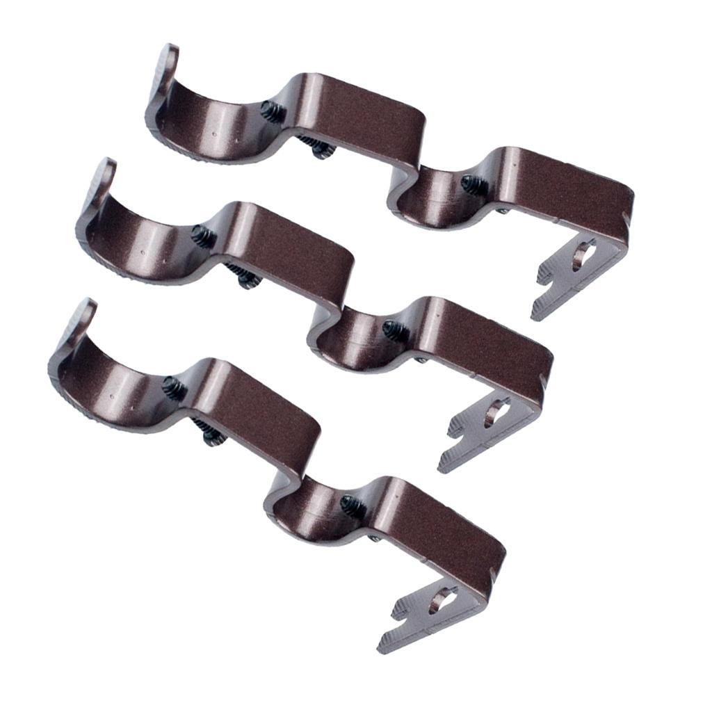 Set of 3Pcs Adjustable Metal Curtain Pole Rod Wall Bracket Holder Brown