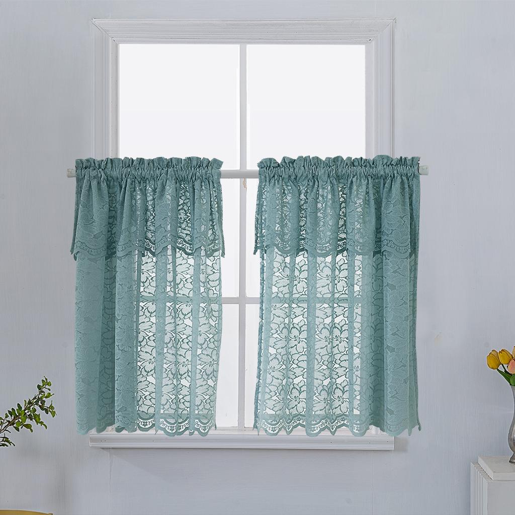 1 Panel Embroidered Lace Window Voile Sheer Curtain Tiers 74x90cm B Blue