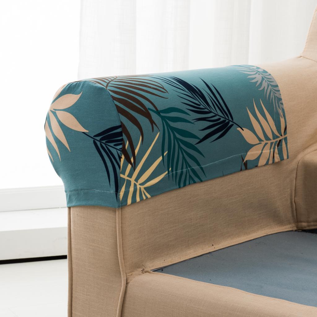 2pcs Non-slip Stretch Polyester Furniture Sofa Armrest Cover Protector Green