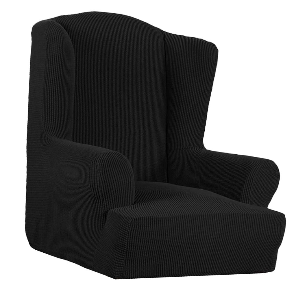 One-piece Stretch Jacquard Wing Armchair Cover Couch Slipcover Black