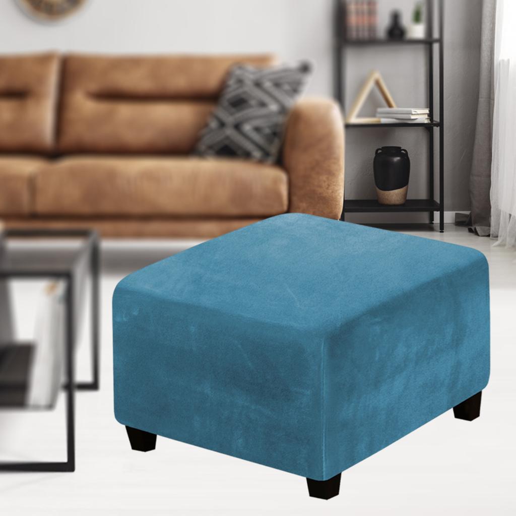 Square Slipcovers Stretch Elastic Pouffe Footstool Protect Single Seat Sofa Peacock Blue