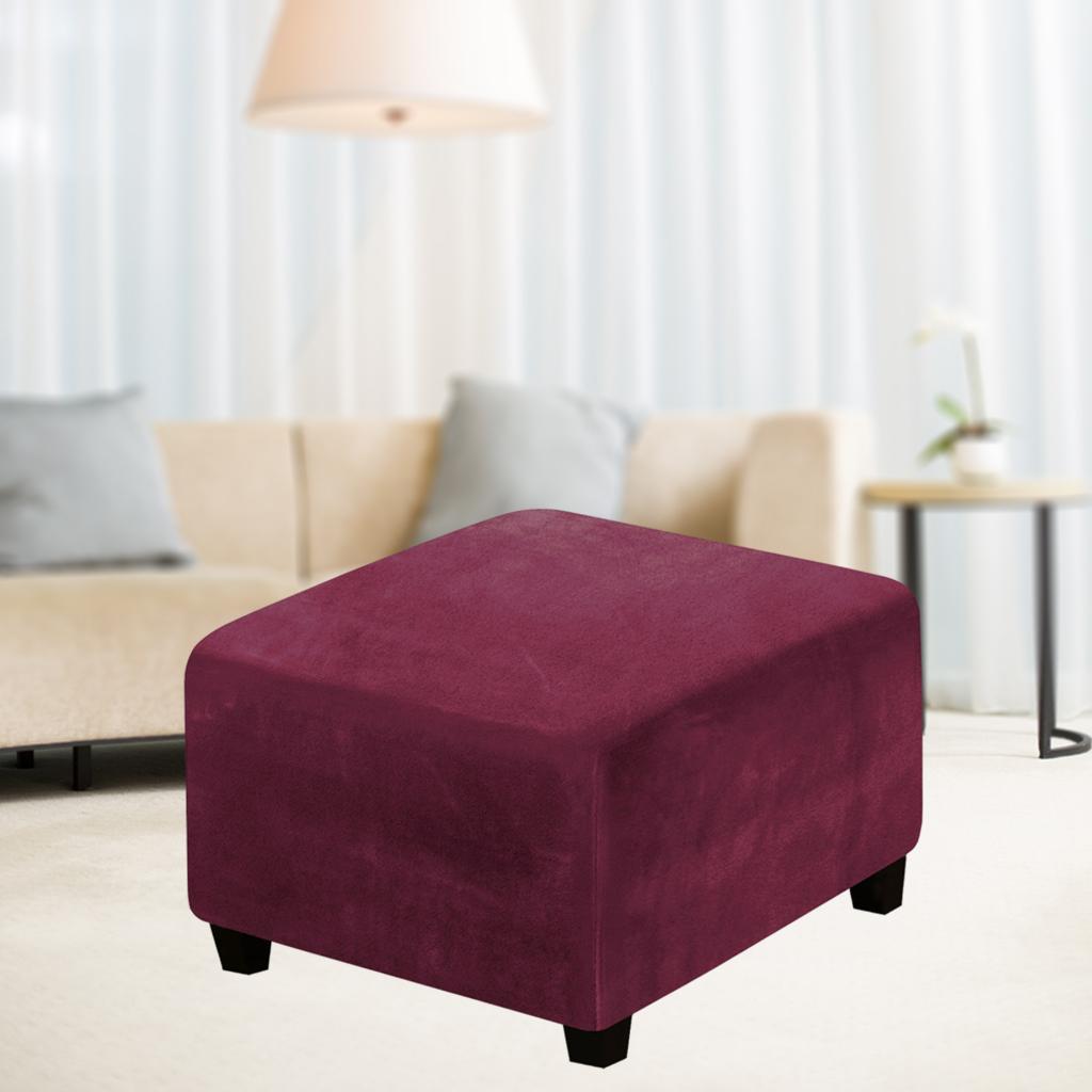 Square Slipcovers Stretch Elastic Pouffe Footstool Protect Single Seat Sofa Wine Red