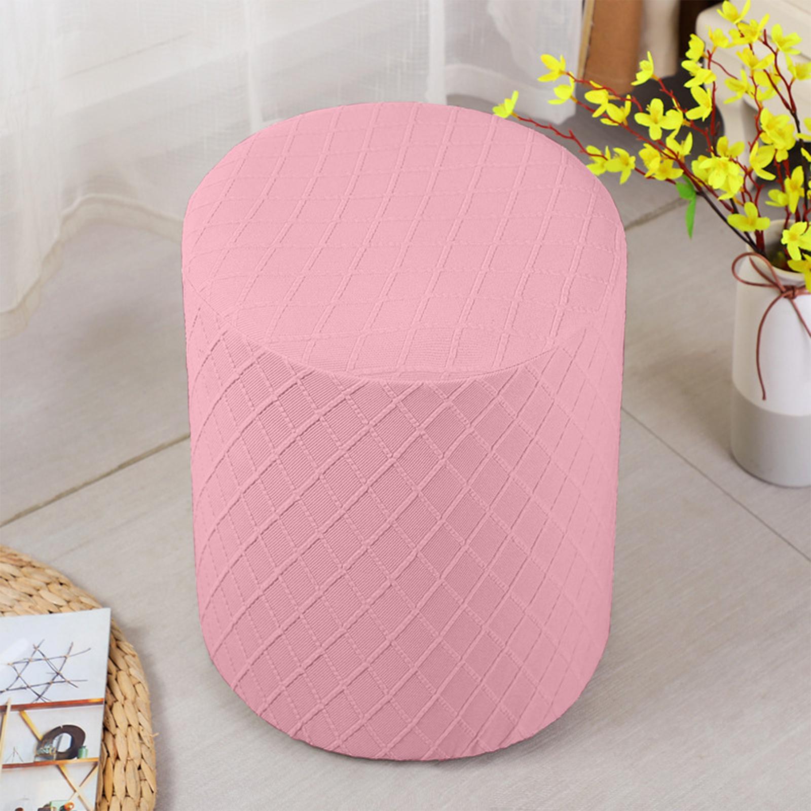 2xRound Stretch Ottoman Slipcovers Footrest Sofa Cover Foot Stool Covers Pink
