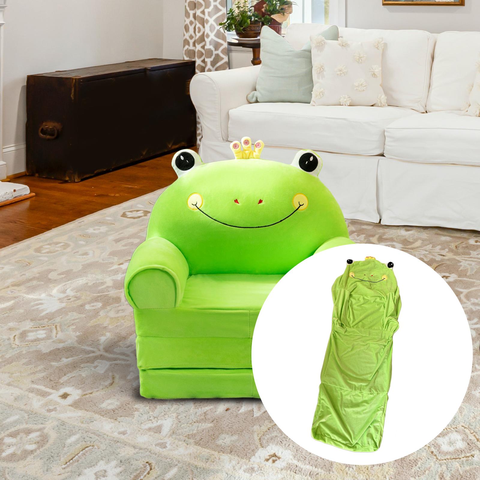 Kids Armchair Slipcover Foldable Washable for Home Bedroom Green Frog
