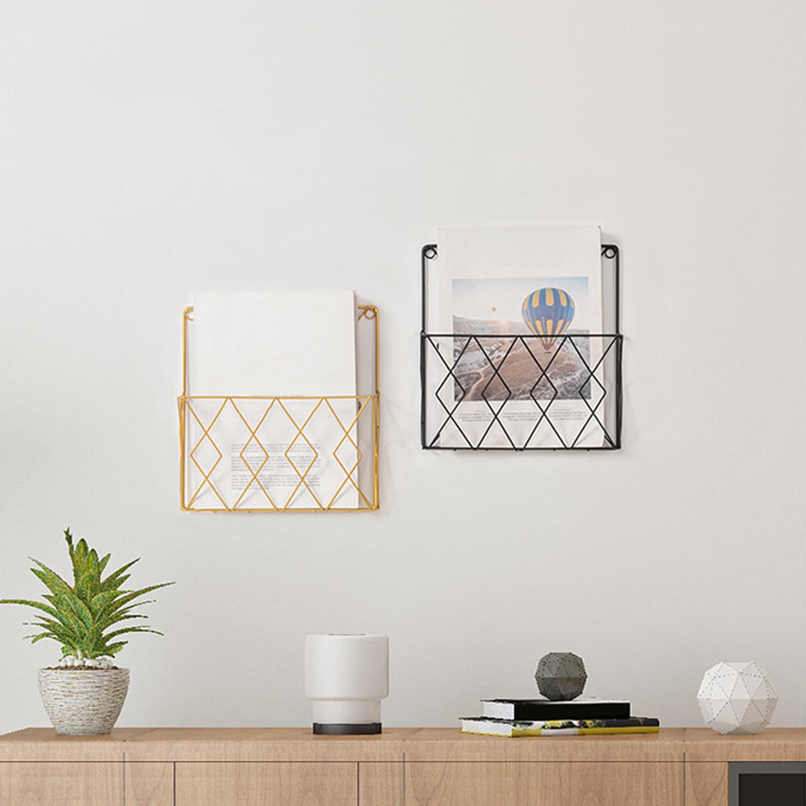 Metal Newspaper Storage Rack Hanging Organizer for Home Office Black