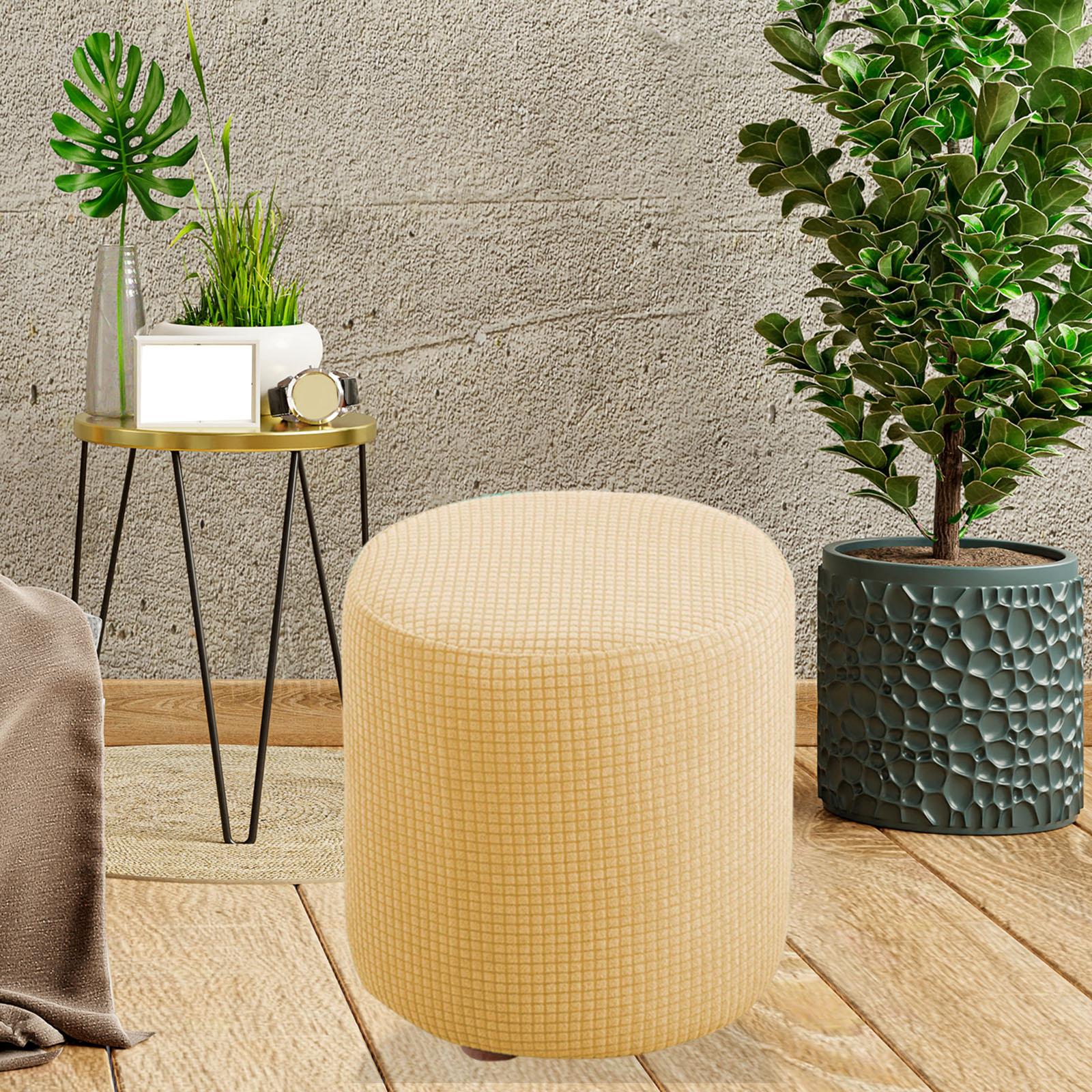 Stretchable Footstool Slipcover Footrest Cover Protector with Elastic Bottom Beige