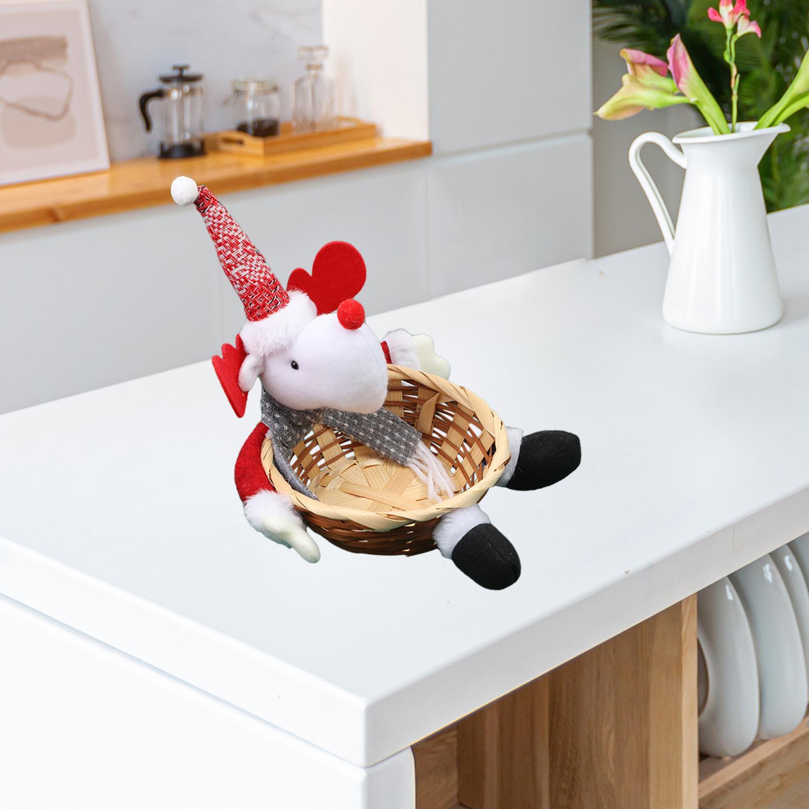 Handwoven Basket Christmas Storage Basket Desktop Ornament Food Candy Basket Elk