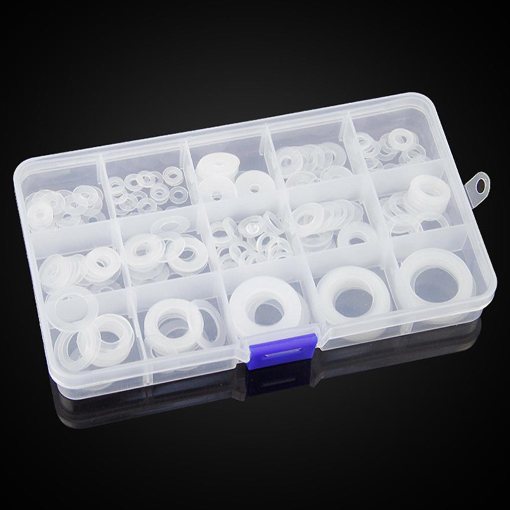 250pcs White Nylon Plastic Washer Flat Gasket Ring Set with Assortment Box