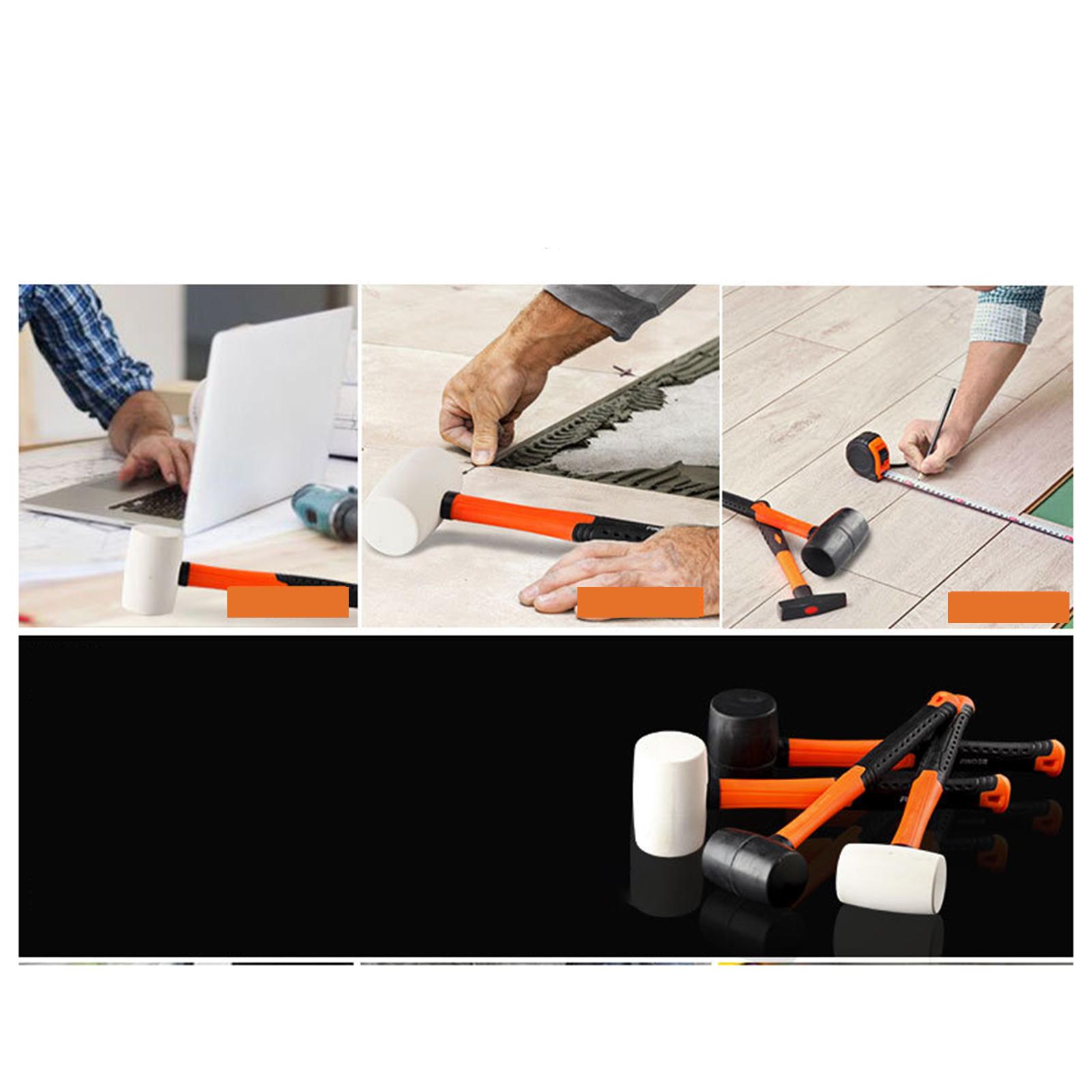 Rubber Mallet Hammer Fiberglass Grip Handle DIY Paving Tool 340g 12oz Black