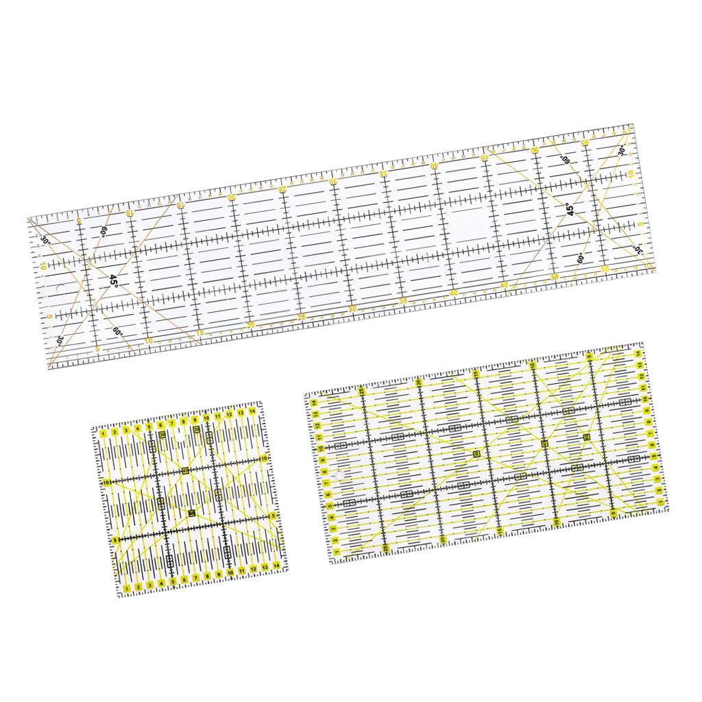3 Style Square Quilting Ruler Set, Cut Acrylic Quilters' Ruler with Double Colored Grid Lines for Easy Precision Cutting