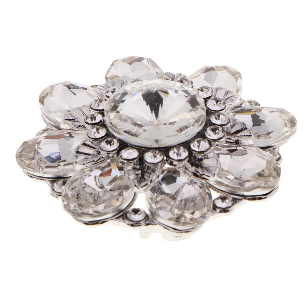 Large Rhinestone Buttons with Shank Wedding Button, Size 46mm, Flower Shape - Picture 3 of 4