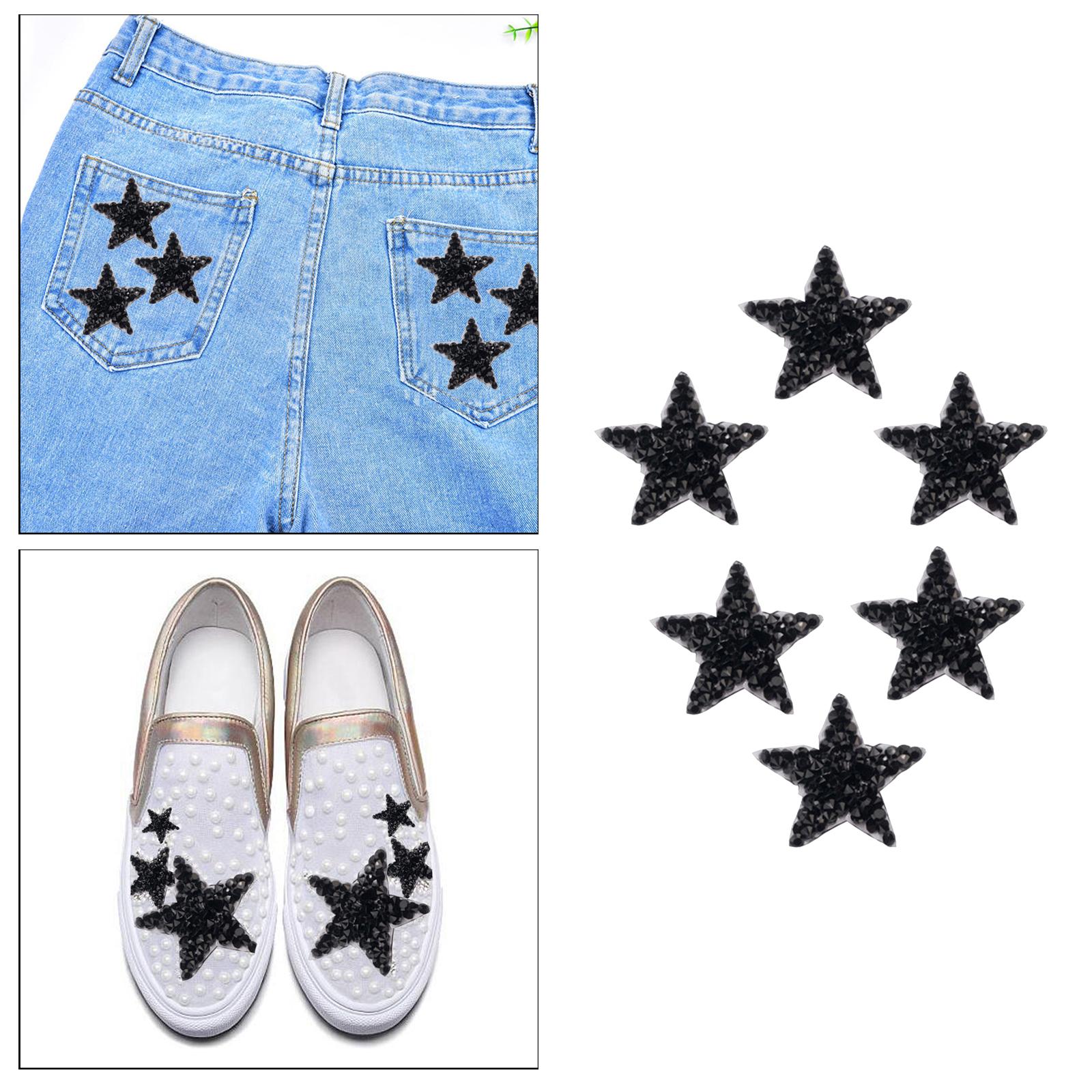 2x6PCS Rhinestone Star Patches Iron On Sew on Patch Appliques Black