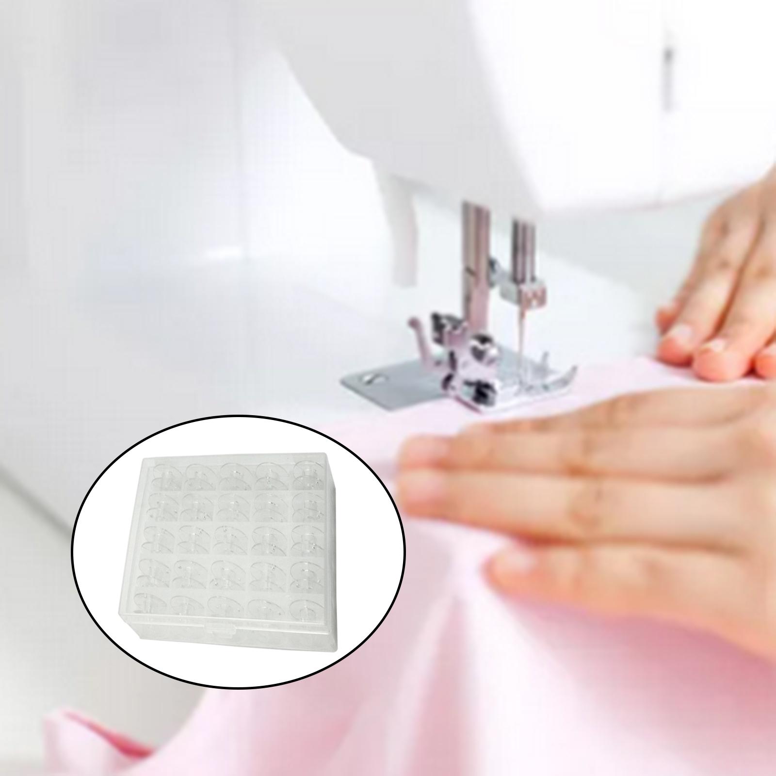 25pcs Plastic Sewing Machine Bobbins Spools Transparent Storage Case Tool