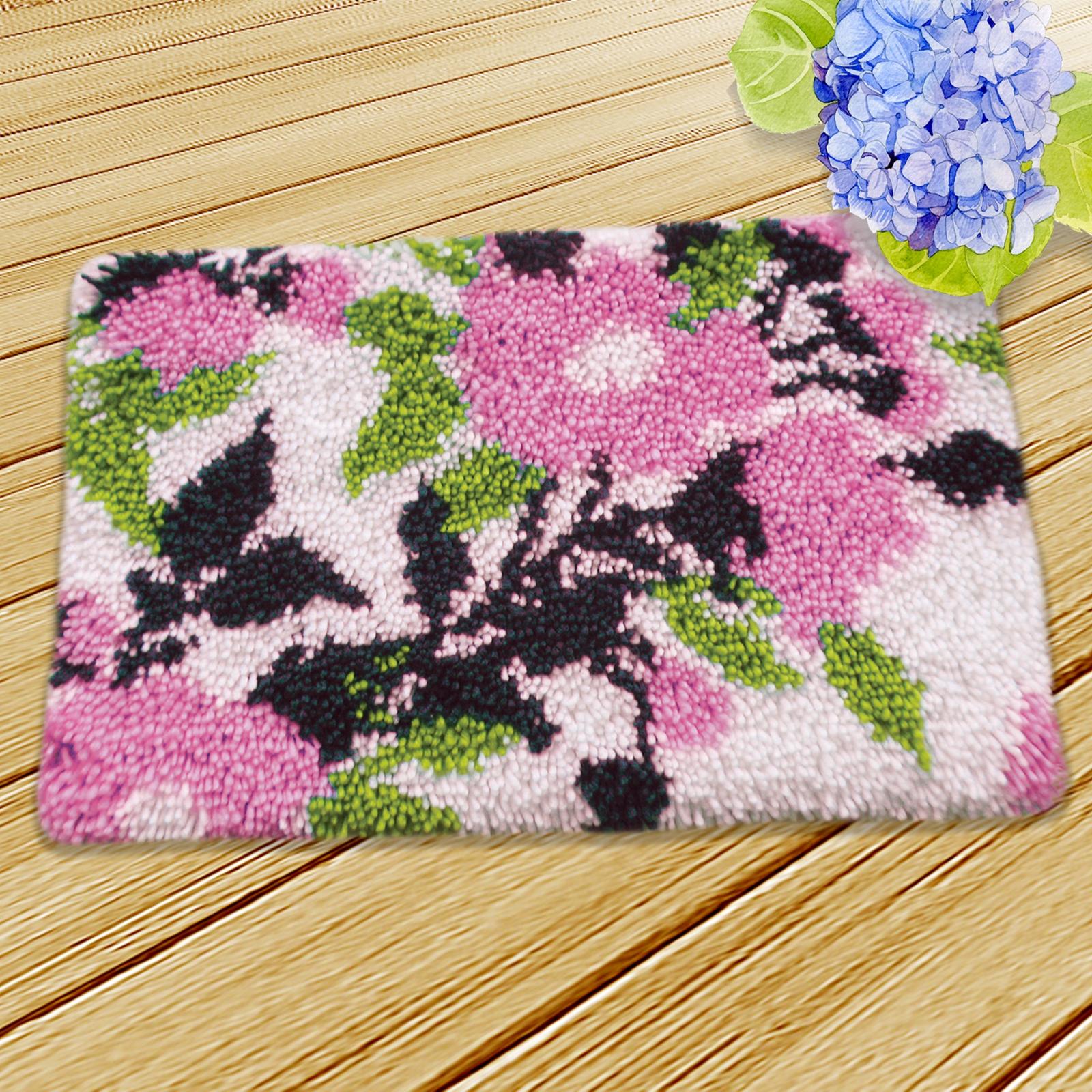 Latch Hooking Rug Kits Embroidery Carpet W/ Printed Canvas Pink Flower