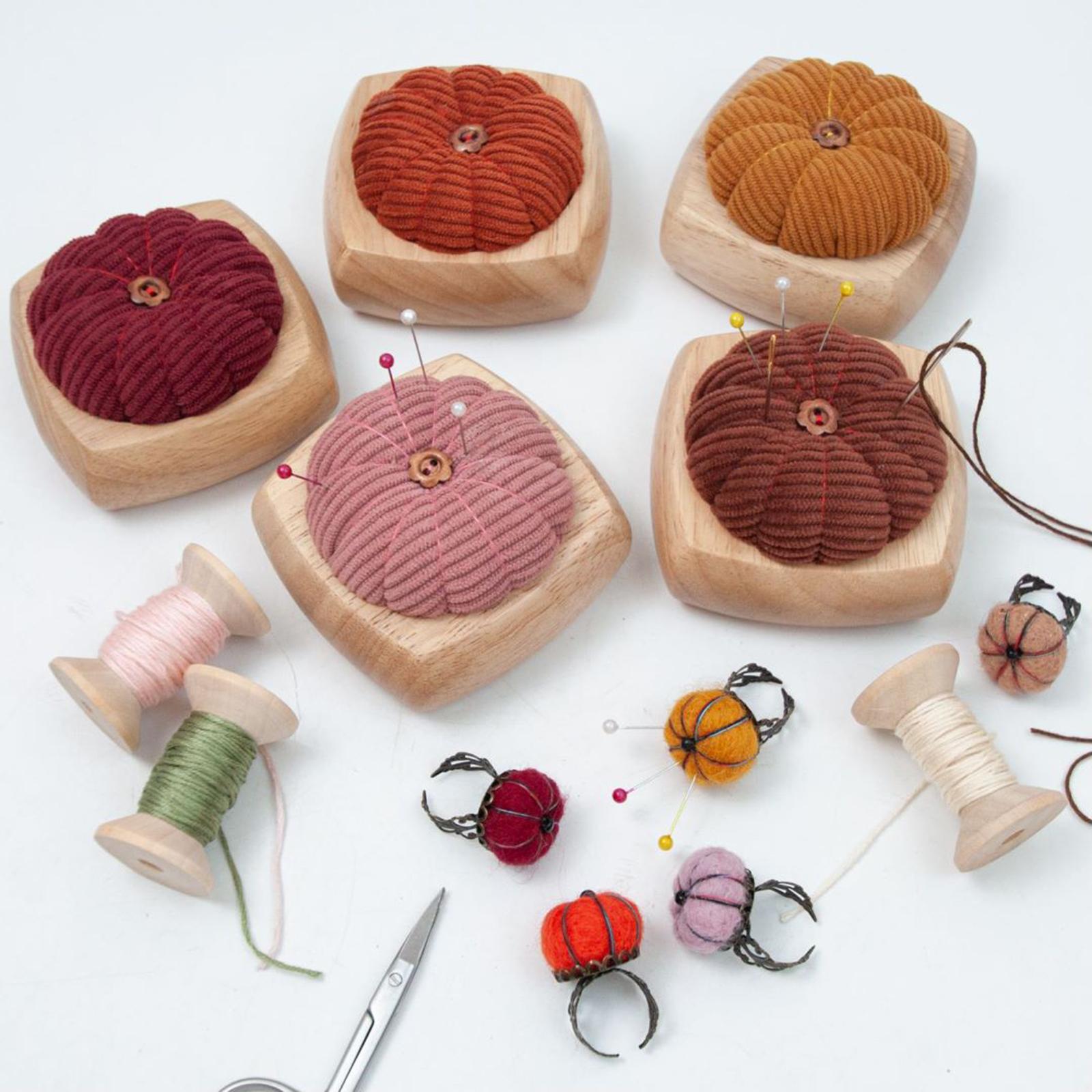 Pincushion Kit Durable Pumpkin Shaped for Quilting Embroidery Craft Projects Brown