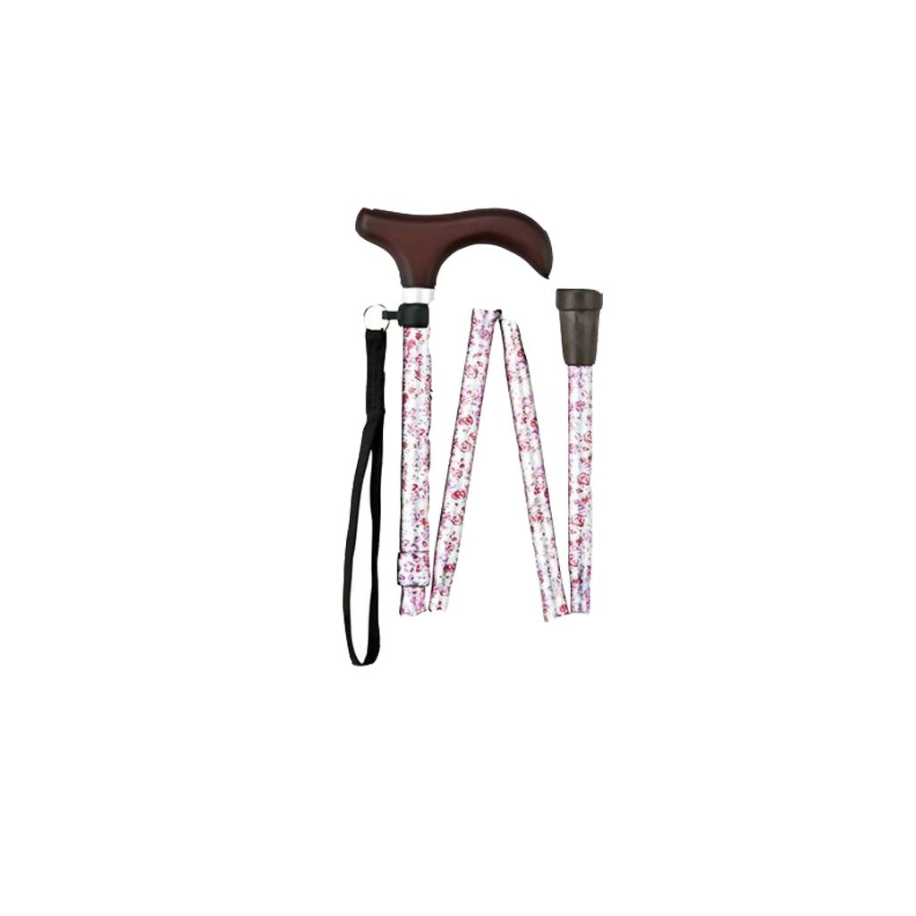 Elderly Portable Folding Non-slip Crutch White Floral