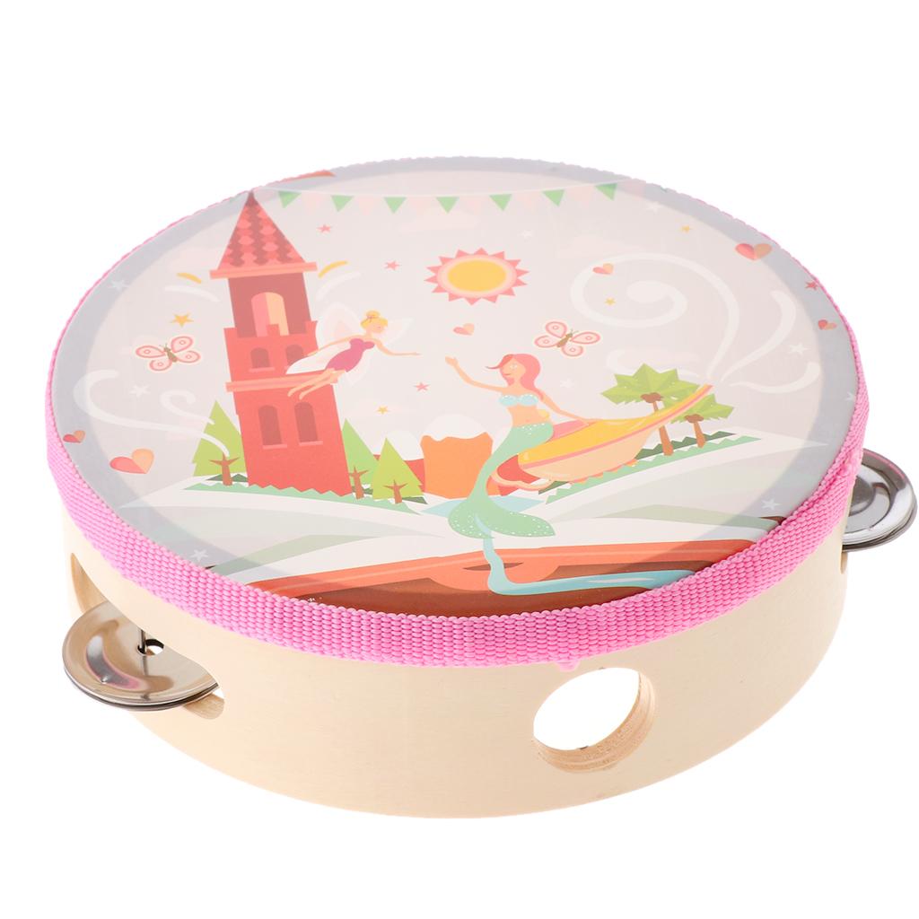 2 Pieces Kids Tambourine Drum Hand Bell Drum Toy Music Percussion Instrument