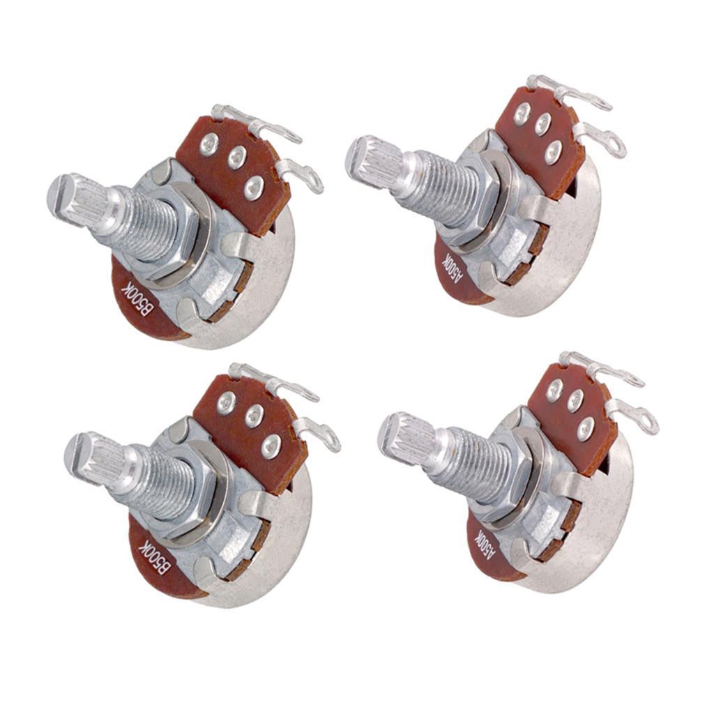 Set of 4 500K Long Split Shaft Audio Taper Low Friction Potentiometers