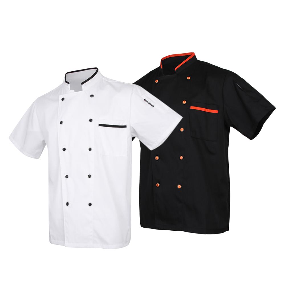 Zweireihige Kochjacke Unisex Kochbekleidung Anzug kurzarm Kochhemd Mantel 