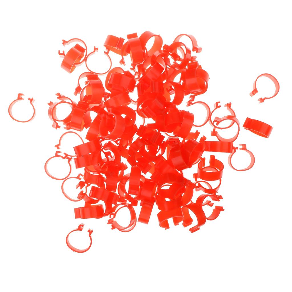 100x Chicken Poultry Leg Rings Bands Clip NO Numbers Red 2.5cm Inner Dia.