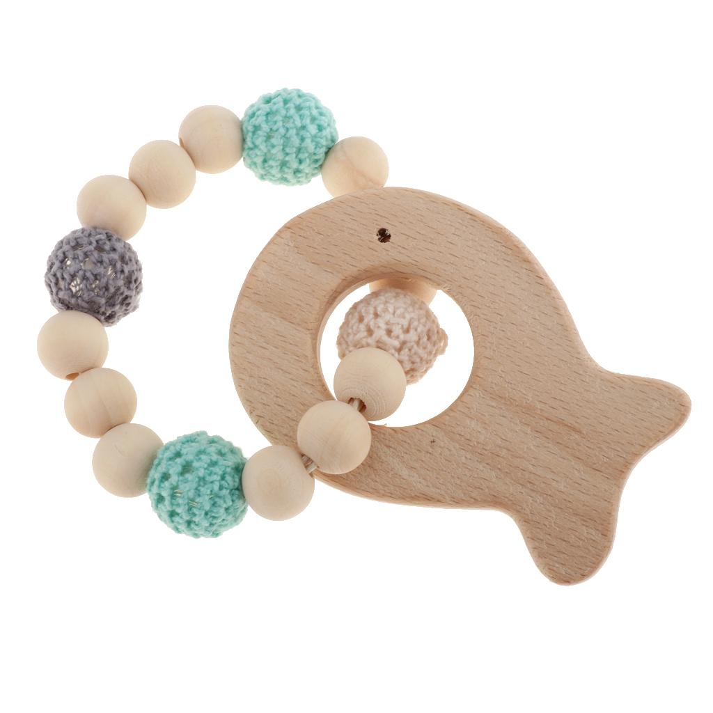 Baby Bracelets Wooden Teether Beads Teething Rattles Nursing Toy Fish